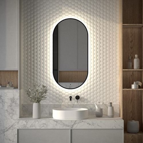 Зеркало Defesto Aura 50х100 DF 2924R с подсветкой 26W-4500K/ИК - выключатель/Нейтральный белый свет/Черная рама