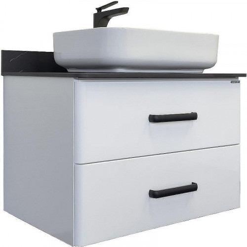 Тумба с раковиной Comforty Амстердам 75 00-00013775 подвесная Белая глянцевая Калакатта Блэк