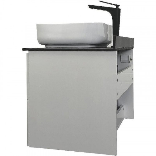 Тумба с раковиной Comforty Амстердам 75 00-00013775 подвесная Белая глянцевая Калакатта Блэк