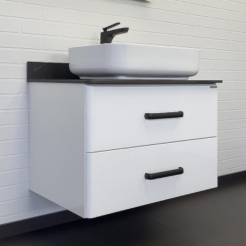 Тумба с раковиной Comforty Амстердам 75 00-00013775 подвесная Белая глянцевая Калакатта Блэк