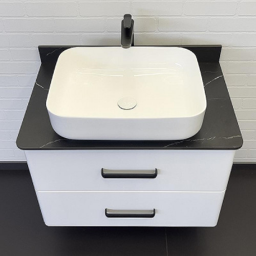 Тумба с раковиной Comforty Амстердам 75 00-00013775 подвесная Белая глянцевая Калакатта Блэк