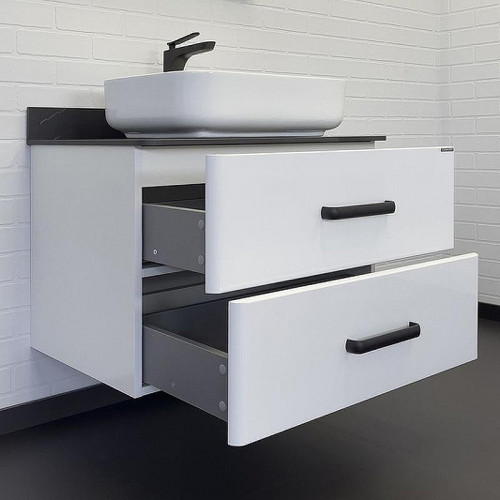 Тумба с раковиной Comforty Амстердам 75 00-00013775 подвесная Белая глянцевая Калакатта Блэк