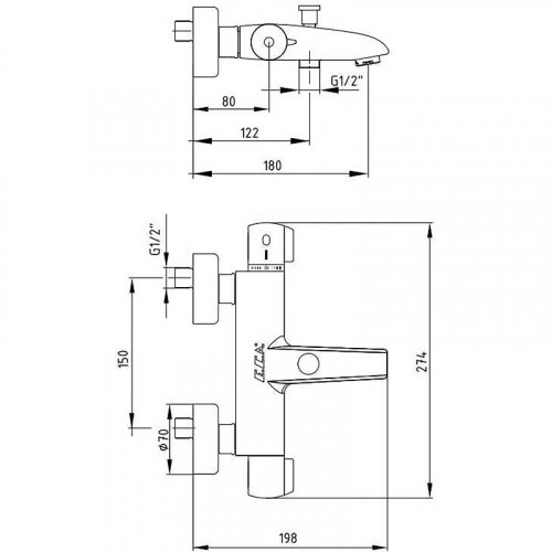 Смеситель для ванны E.C.A. Thermostatic 102102340EX с термостатом Хром латунь на стену