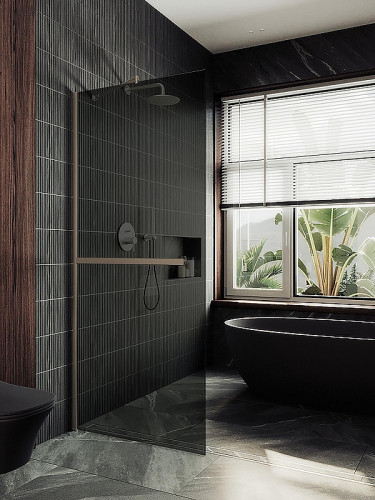 Душевая перегородка Maybah Glass MGD-729-2ш 790х1950 в широком профиле с полотенцедержателем Бронза стекло графитовое