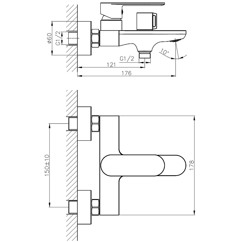 Смеситель для ванны Haiba HB60590-7 Черный на стену
