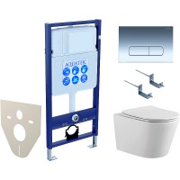 Комплект унитаза с инсталляцией Aquatek Set Aquatek Вега-1905-016 с сиденьем Микролифт и клавишей смыва Хром глянцевый фарфор подвесной
