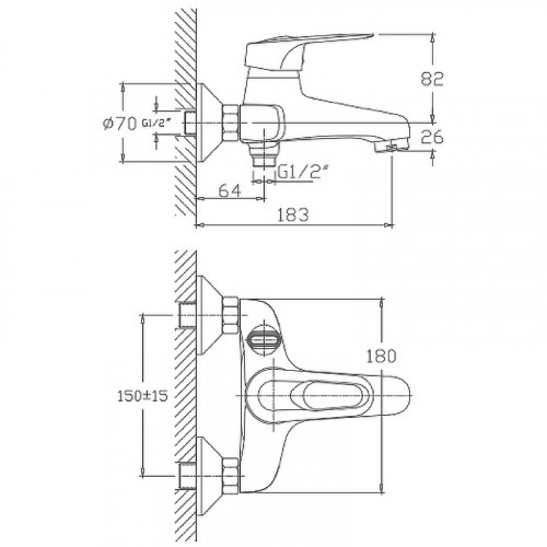 Смеситель для ванны Haiba HB3204 Хром на стену