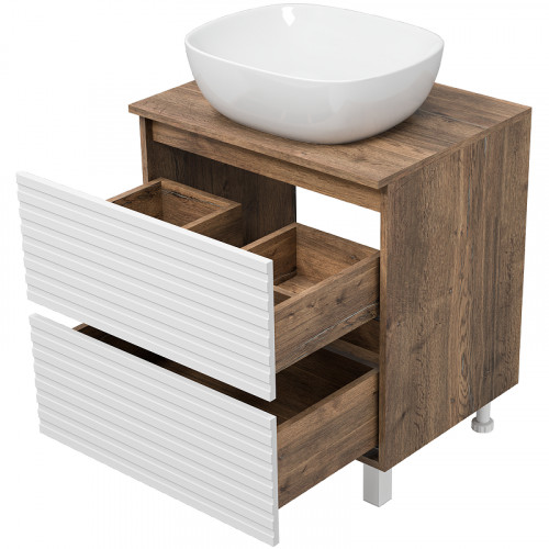 Тумба под раковину Brevita Dakota 60 DAK-07060-19/01-2Я Белая матовая Дуб Галифакс олово МДФ / ЛДСП