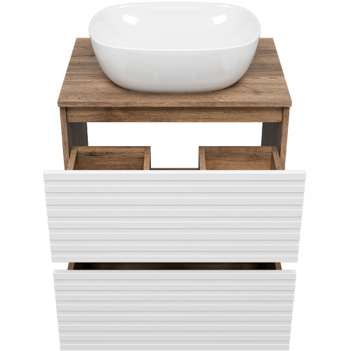 Тумба под раковину Brevita Dakota 60 DAK-07060-19/01-2Я Белая матовая Дуб Галифакс олово МДФ / ЛДСП