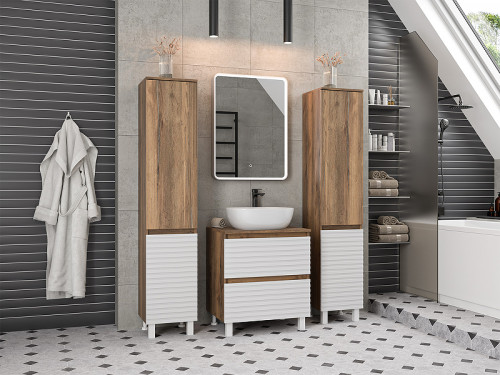 Тумба под раковину Brevita Dakota 60 DAK-07060-19/01-2Я Белая матовая Дуб Галифакс олово МДФ / ЛДСП