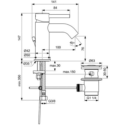 Смеситель для раковины Ideal Standard Ceraline BC203U4 Черный матовый латунь
