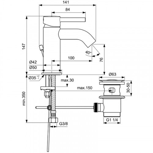 Смеситель для раковины Ideal Standard Ceraline BC203U4 Черный матовый латунь