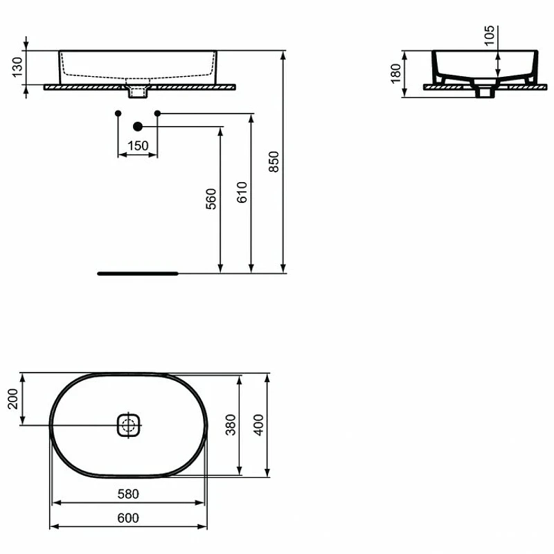 Раковина-чаша Ideal Standard Strada II Oval Vessel 60 T298101 Euro White фарфор накладная