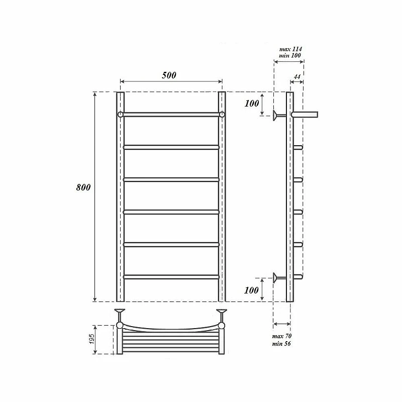 Электрический полотенцесушитель Point Афина PN04158PE П5 500x800 с полкой левый/правый Хром