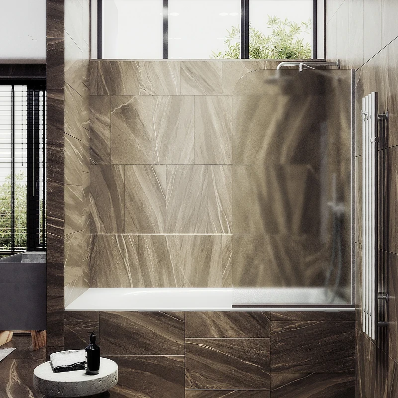 Шторка на ванну Maybah Glass MGV-149-5у 740x1400 в узком профиле Хром матовый стекло сатиновое