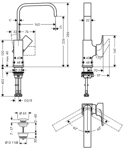 Смеситель для раковины Hansgrohe Metropol 32511340 цвет Шлифованный черный хром