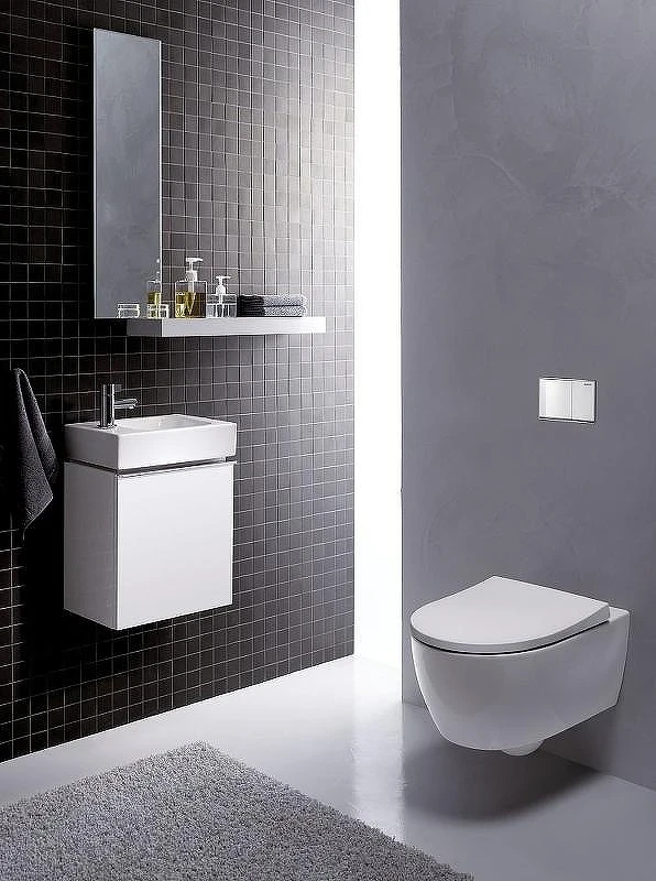 Унитаз с инсталляцией Geberit iCon 500.300.82.1 цвет Белый с сиденьем Микролифт и клавишей смыва цвет Черный матовый