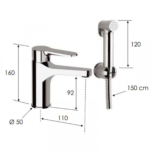 Смеситель для раковины Remer Winner W10SHW с гигиеническим душем Хром латунь