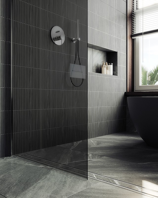Душевая перегородка Maybah Glass MGD-681-5ш 1090x1950 в широком профиле Хром матовый стекло графитовое