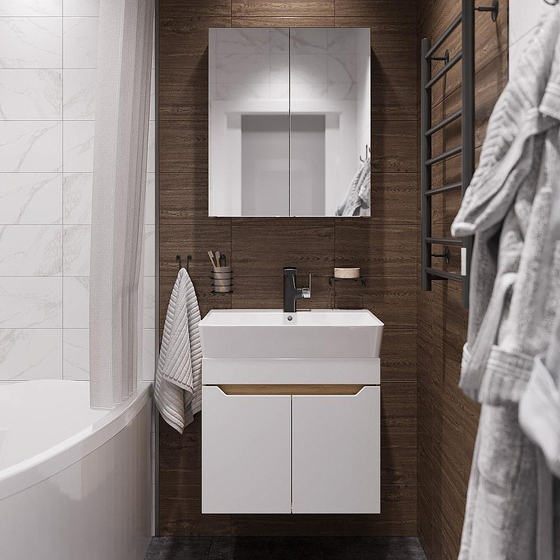 Тумба с раковиной DIWO Архангельск 60 подвесная цвет Белый Дуб сонома