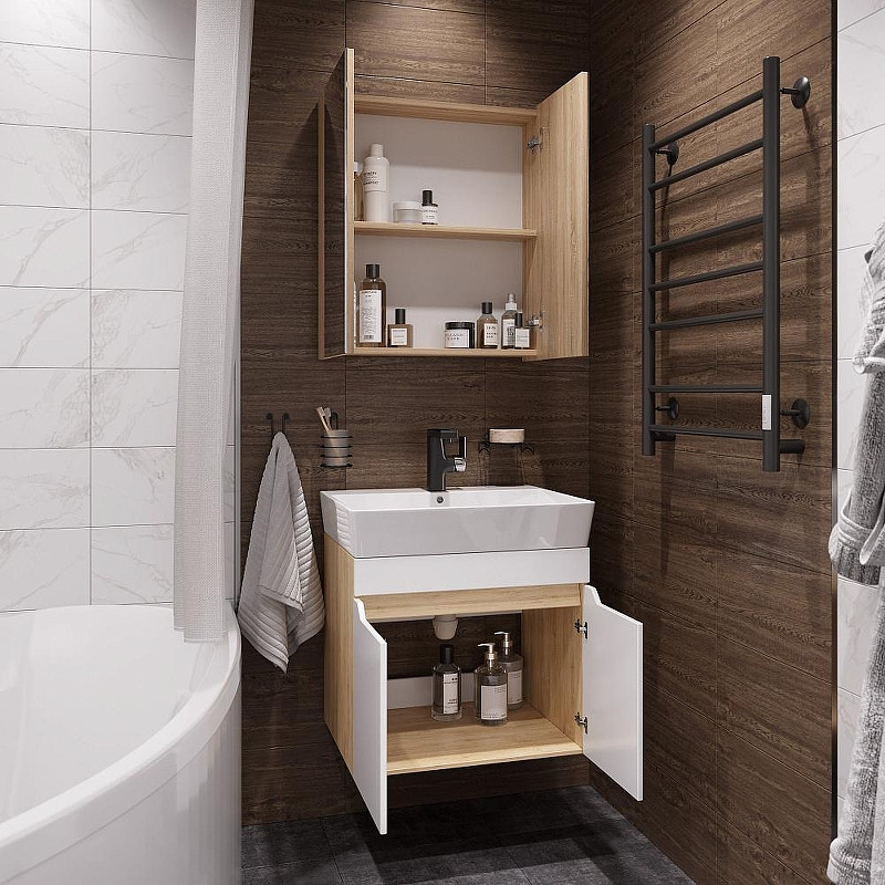 Тумба с раковиной DIWO Архангельск 60 подвесная цвет Белый Дуб сонома