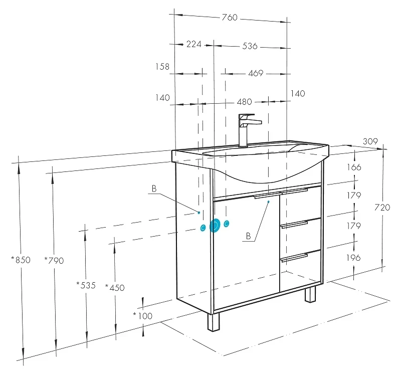 Тумба под раковину Aquaton Рико 80 1A215401RIB90 Белый Ясень фабрик МДФ / ЛДСП