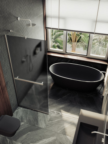 Душевая перегородка Maybah Glass MGD-736-5у 890x1950 в узком профиле Хром матовый стекло графитовое матовое