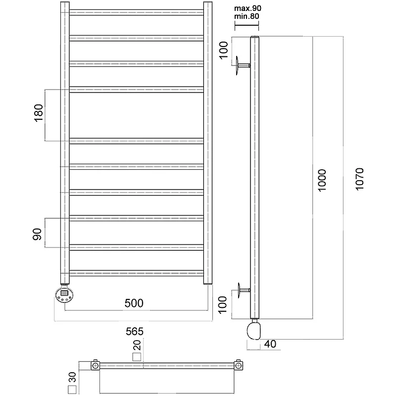 Электрический полотенцесушитель Domoterm Квадро П10 500x1000 EL Хром нержавеющая сталь