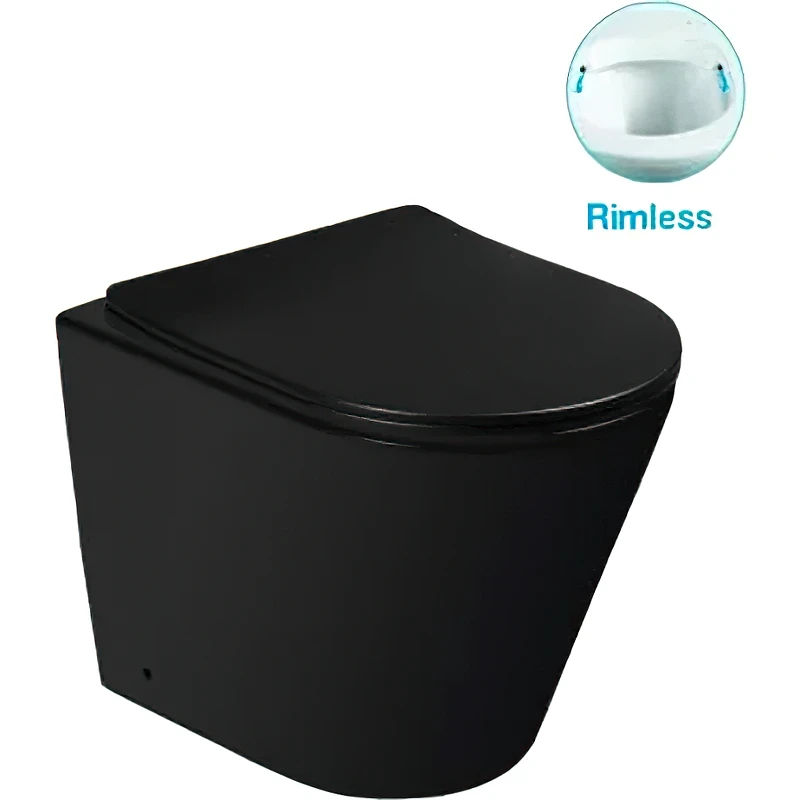 Комплект унитаза SantiLine SL-5020MB со смывным бачком SL-05 с Черной матовой клавишей смыва фаянс приставной