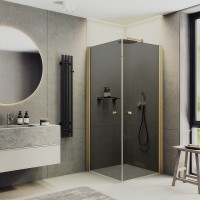 Душевой уголок Maybah Glass MGY-1296-3 800x800x1980 на монопетлях Золото стекло графитовое