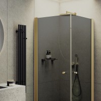 Душевой уголок Maybah Glass MGY-1296-3 800x800x1980 на монопетлях Золото стекло графитовое