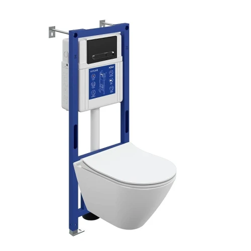 Унитаз с инсталляцией Cersanit City Smart DPL EO Slim + Aqua 40 Smart M 69324 цвет Белый с сиденьем Микролифт и клавишей смыва цвет Черный матовый