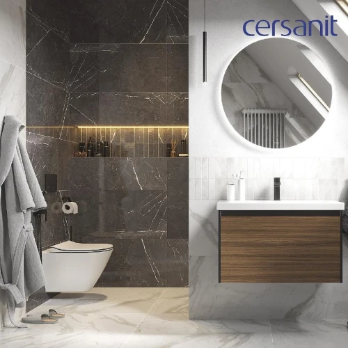 Унитаз с инсталляцией Cersanit City Smart DPL EO Slim + Aqua 40 Smart M 69324 цвет Белый с сиденьем Микролифт и клавишей смыва цвет Черный матовый