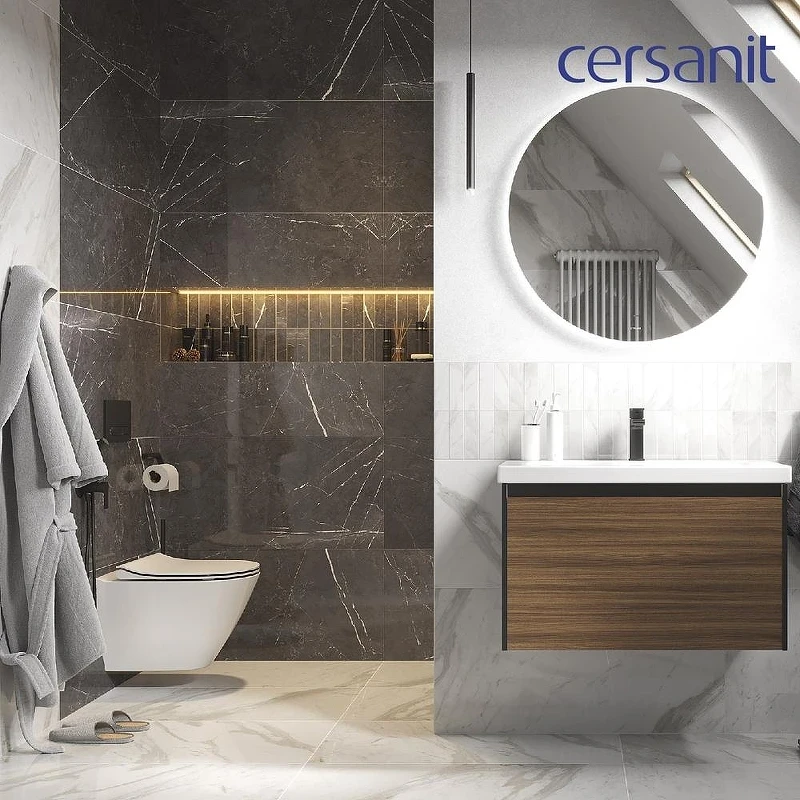 Унитаз с инсталляцией Cersanit City Smart DPL EO Slim + Aqua 40 Smart M 69324 цвет Белый с сиденьем Микролифт и клавишей смыва цвет Черный матовый