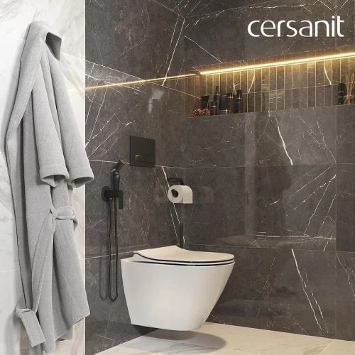 Унитаз с инсталляцией Cersanit City Smart DPL EO Slim + Aqua 40 Smart M 69324 цвет Белый с сиденьем Микролифт и клавишей смыва цвет Черный матовый