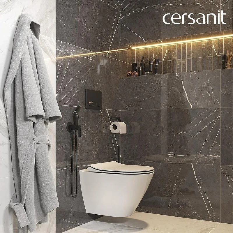 Унитаз с инсталляцией Cersanit City Smart DPL EO Slim + Aqua 40 Smart M 69324 цвет Белый с сиденьем Микролифт и клавишей смыва цвет Черный матовый