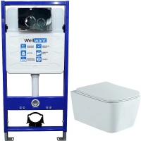 Комплект унитаза Aquatek Либра New AQ1148N-00 с инсталляцией WellWant Standart 50 WWISI1110B с сиденьем Микролифт и клавишей смыва Хром глянцевый фарфор подвесной