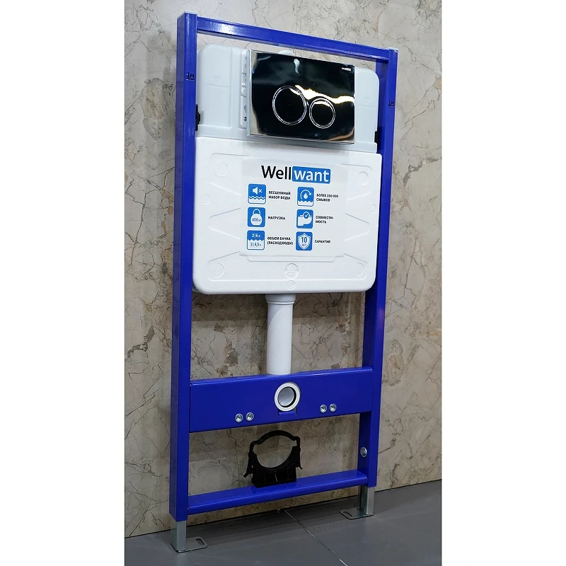 Комплект унитаза Aquatek Либра New AQ1148N-00 с инсталляцией WellWant Standart 50 WWISI1110B с сиденьем Микролифт и клавишей смыва Хром глянцевый фарфор подвесной