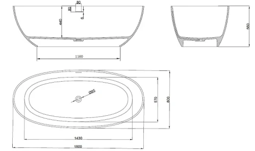 Ванна из искусственного камня Vincea 180х80 VBT-4S06-1800MW цвет Белый матовый