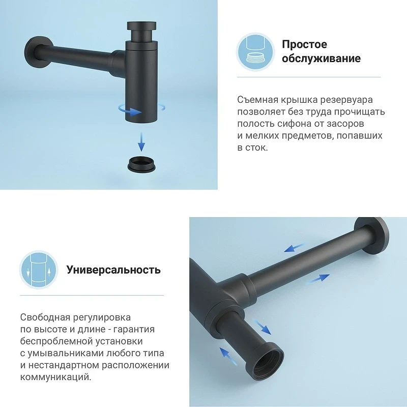 Сифон для раковины Wellsee Drainage System 182105000 цвет Черный матовый