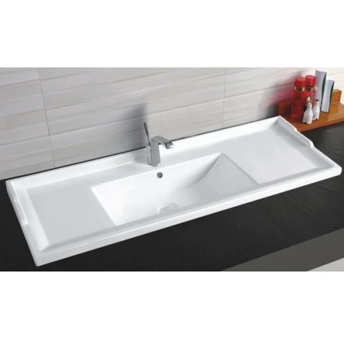 Раковина CeramaLux 120 NY J840 - 120 Белая фаянс полувстраиваемая