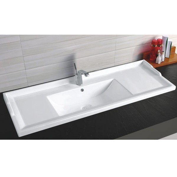 Раковина CeramaLux 120 NY J840 - 120 Белая фаянс полувстраиваемая