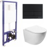 Комплект унитаза SantiLine SL-5005 с инсталляцией Berges Novum L5 040215 с сиденьем Микролифт и Черной матовой клавишей смыва фаянс подвесной