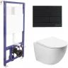 Комплект унитаза SantiLine SL-5005 с инсталляцией Berges Novum L5 040215 с сиденьем Микролифт и Черной матовой клавишей смыва фаянс подвесной
