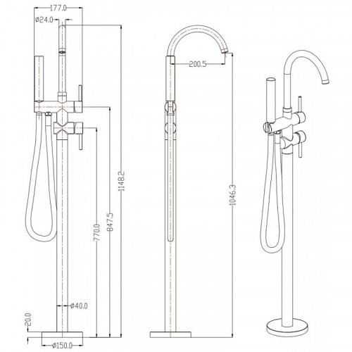 Смеситель для ванны Grocenberg GB900BG Графит