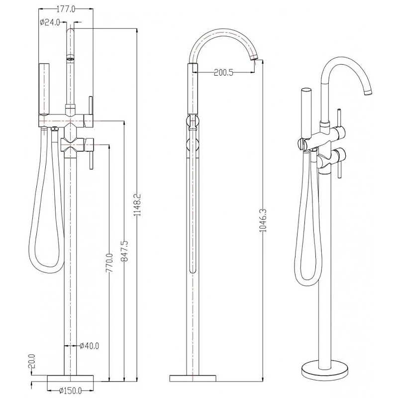 Смеситель для ванны Grocenberg GB900BG Графит