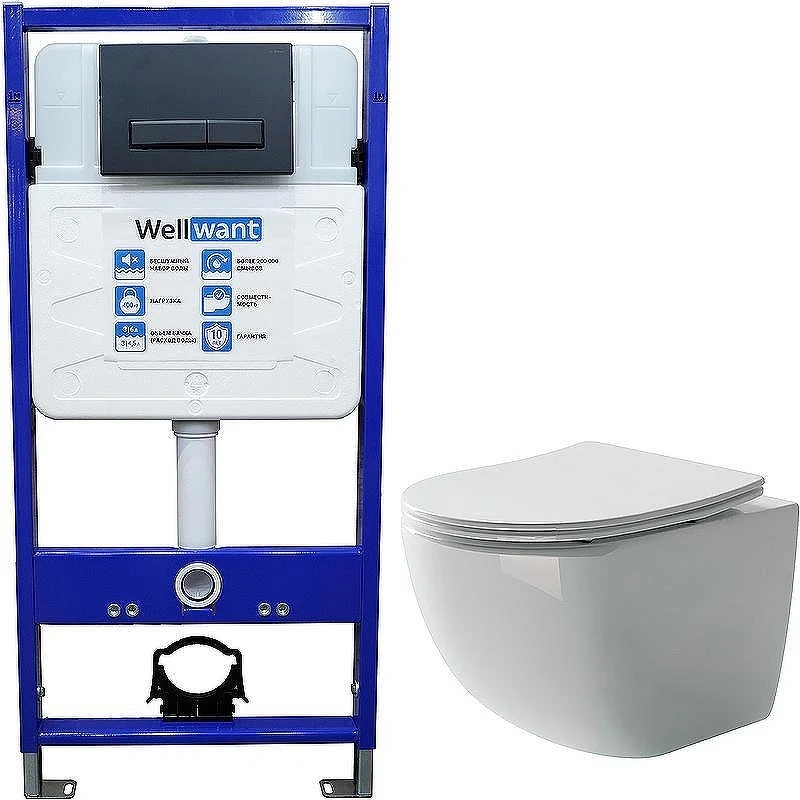 Унитаз с инсталляцией Ceramicanova Forma CN3009 + WellWant Standart 50 WWISI111BB с сиденьем Микролифт и Черной матовой клавишей смыва