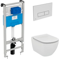 Комплект унитаза с инсталляцией Ideal Standard Tesi Aqua Blade TT00002/121JG с сиденьем Микролифт и клавишей смыва Хром матовый фарфор подвесной