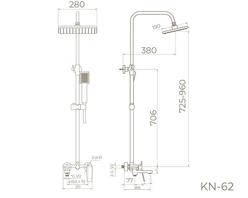 Душевая система Knotlor Muse KN-62/GM цвет Вороненая сталь