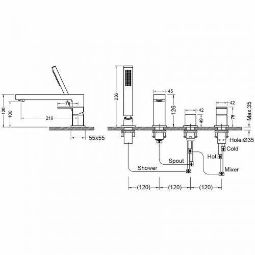 Смеситель на борт ванны Aquatek Либра AQ1648CR Хром латунь